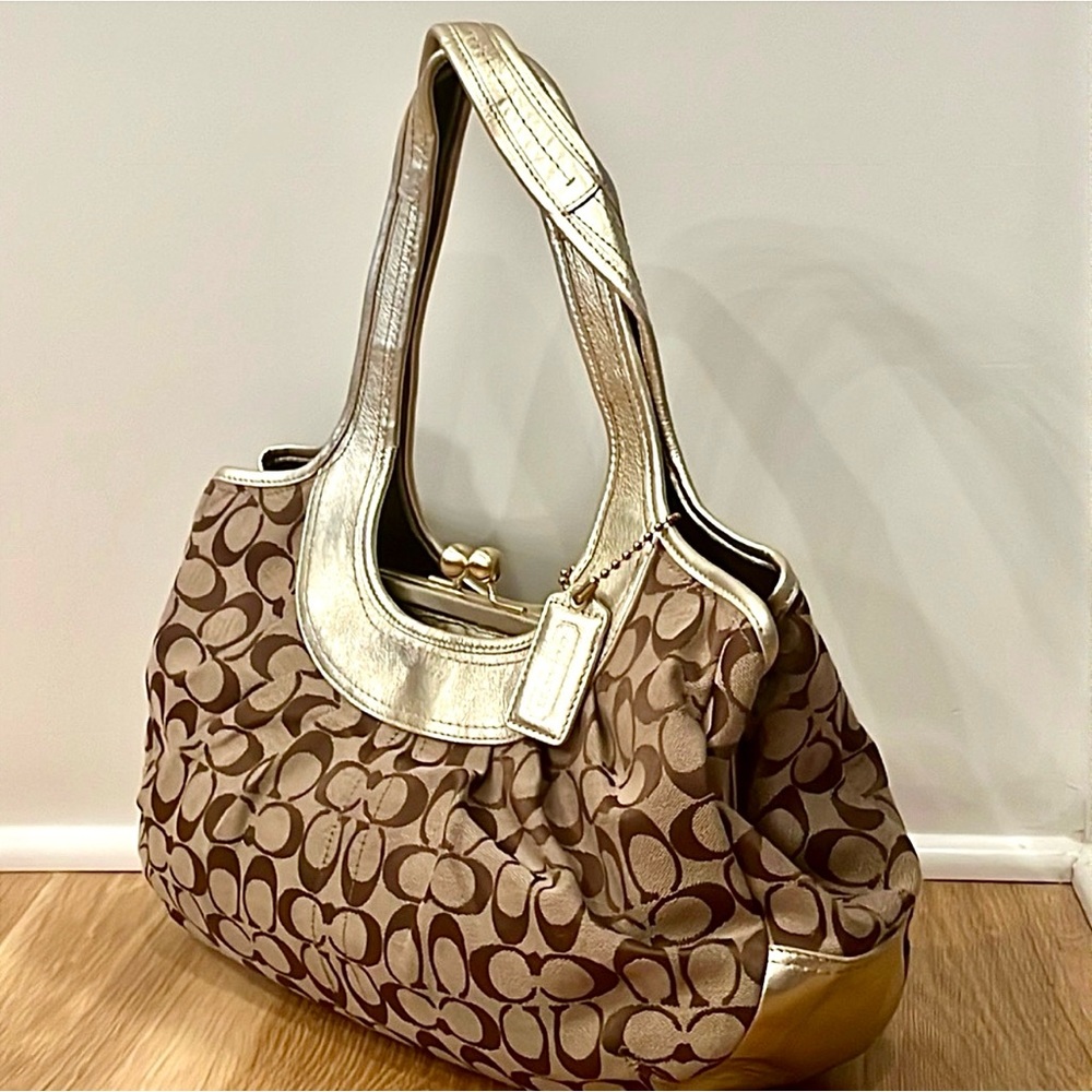 COACH Kisslock Gold Metallic Shoulder Bag #F14380